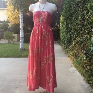 Free People Baja Babe MIDI Dress Hot Pink Combo S